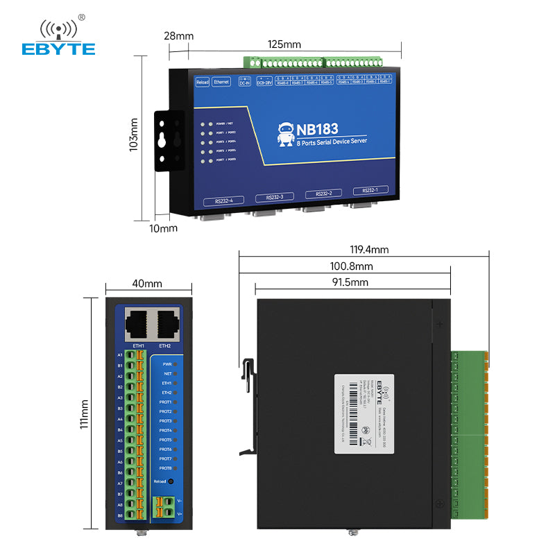 Ebyte NB183-V2 Second Generation 8-port Serial Server Modbus TCP/IP ...
