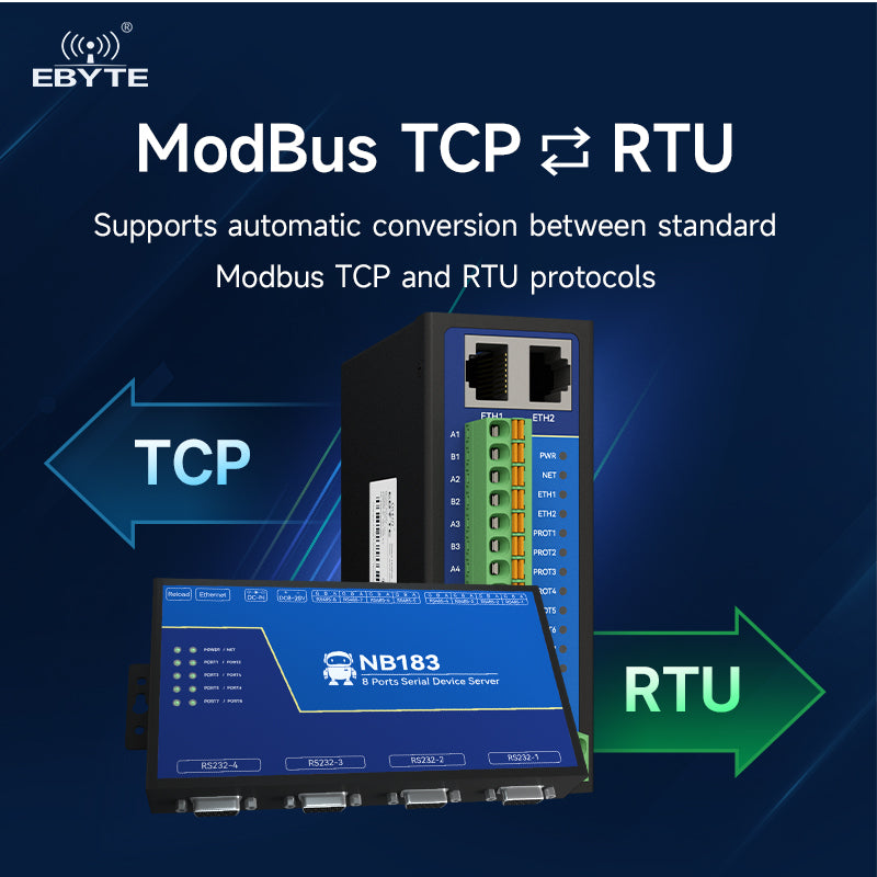 Ebyte NB183-V2 Second Generation 8-port Serial Server Modbus TCP/IP ...