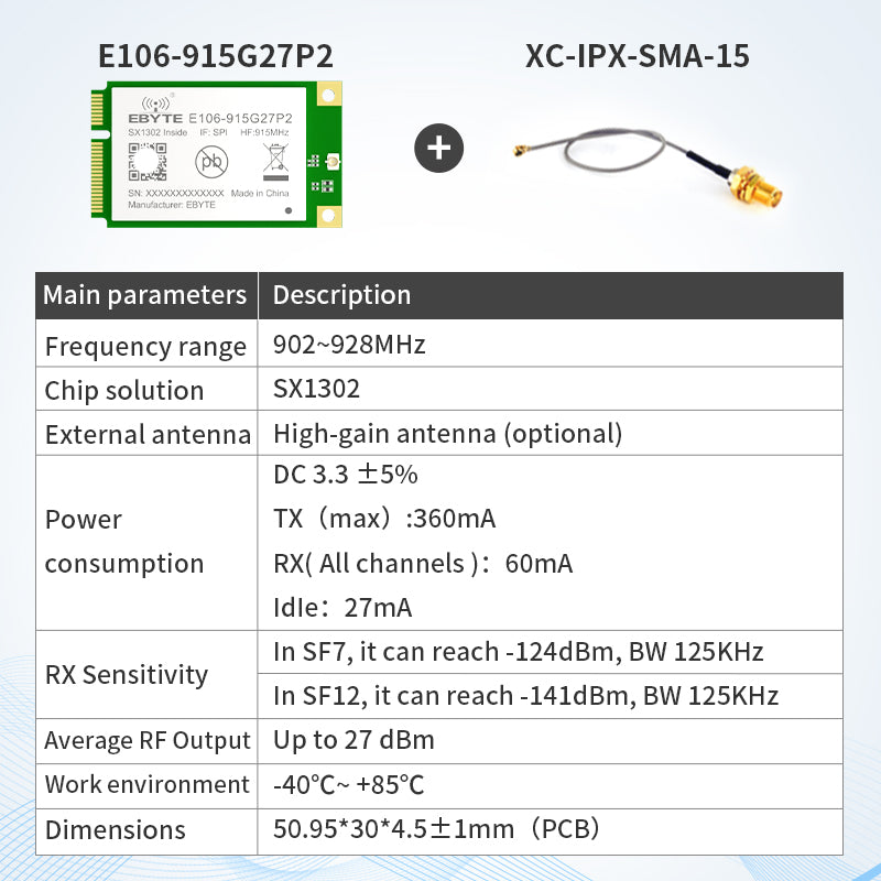 Ebyte E106 Series LoRaWAN Gateway Module SX1302 433/470/868/915MHz 27dBm RF Modules Half-duplex Built-in PA LNA Higher-speed