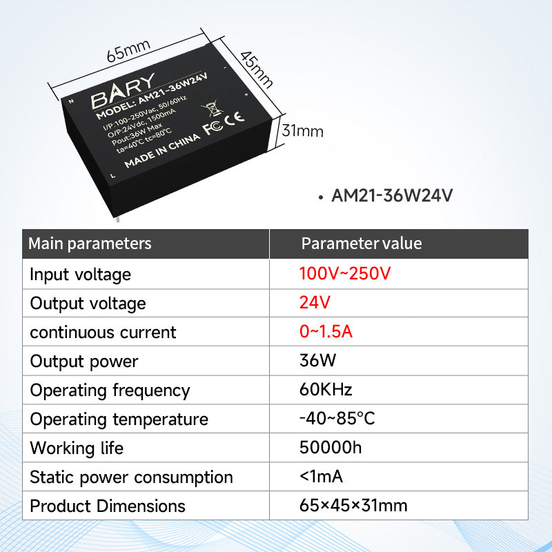 Ebyte ODM AM21 AC-DC Step-down Power Supply Module Opto-isolation Ultra-small Size Isolated Output 36W Industrial-grade Design
