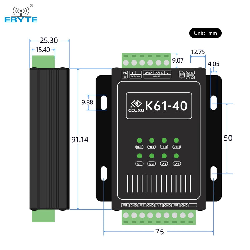 Ebyte K61-DL20 support modbus 4 channels of acquisition and output RS485 data transmission Switch transmission module