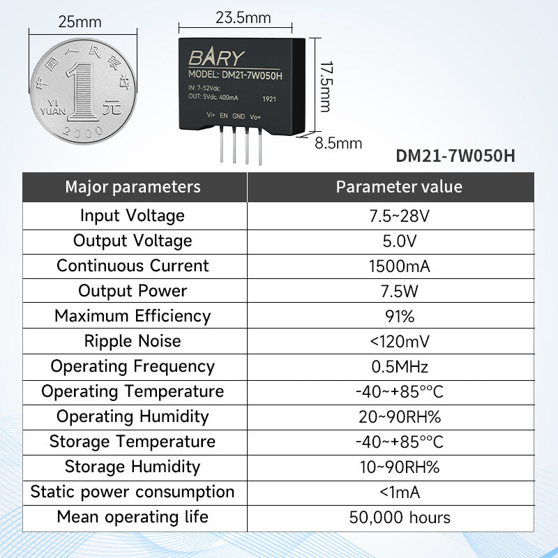 Ebyte DM21-7W050H 7.5~28V 7W 1500mA step-down power supply wireless module