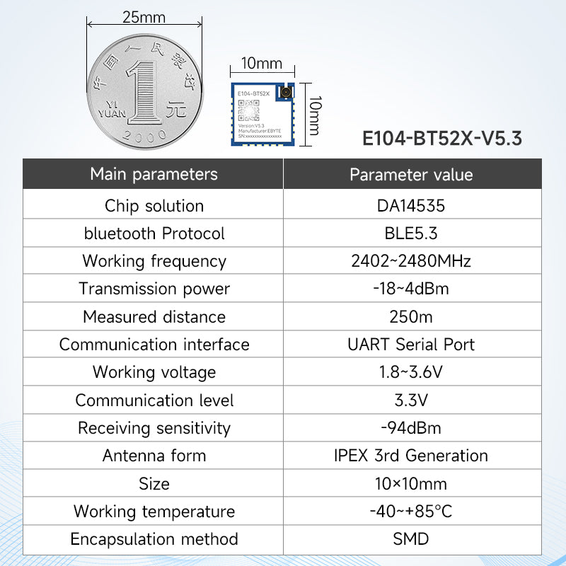 Ebyte E104-BT52 Series BLE to Serial Port Module 2.4GHz BLE5.3/5.0 DA14531 DA14535 Wireless Transparent Transmission BLE Module