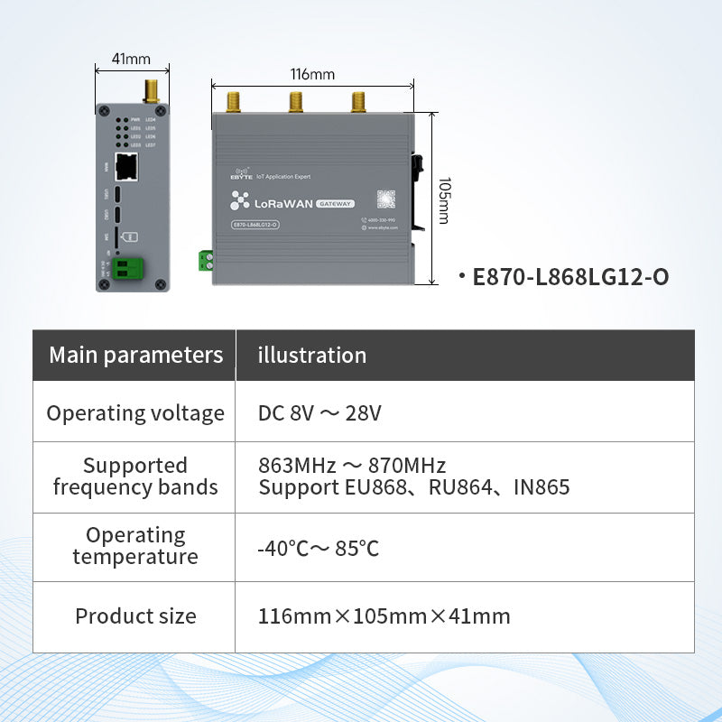 EBYTE E870 O Series LoRaWAN Gateway Industrial-grade Multi-channewireless Gateway Half-duplex LoRa 470/868/915MHz 27dBm 3km