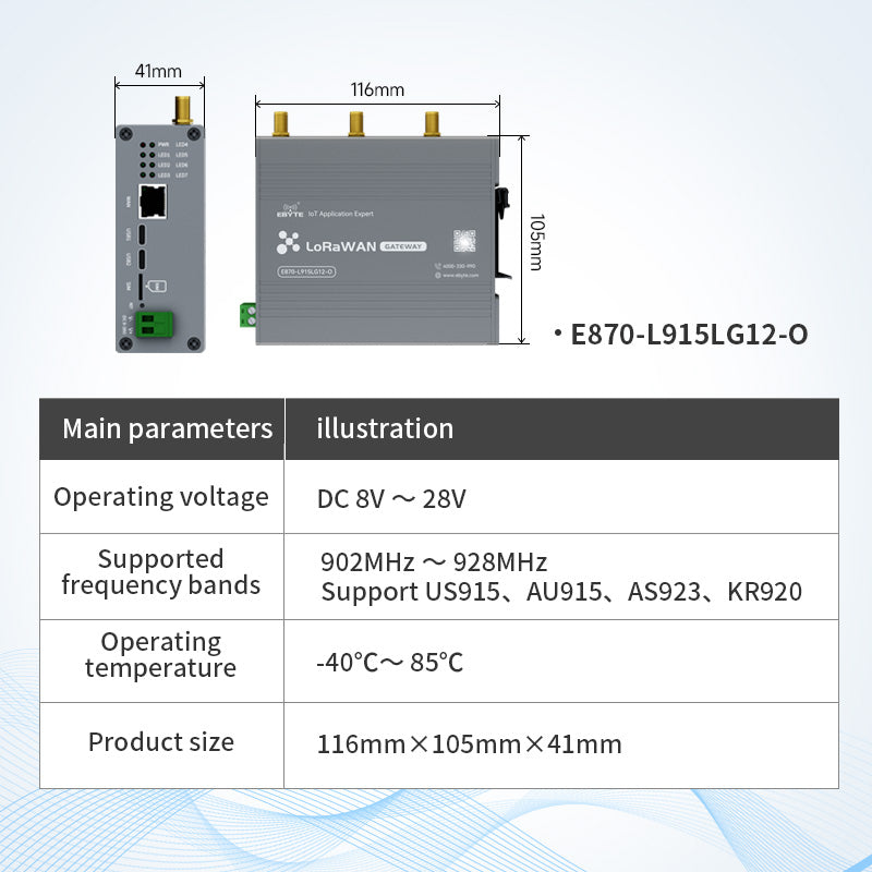 EBYTE E870 O Series LoRaWAN Gateway Industrial-grade Multi-channewireless Gateway Half-duplex LoRa 470/868/915MHz 27dBm 3km
