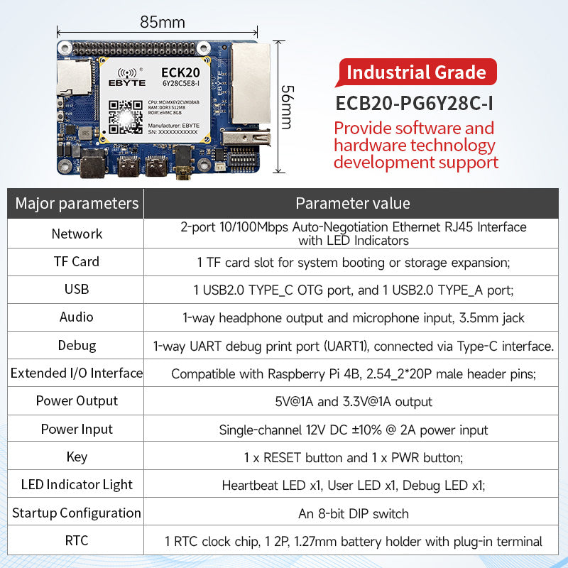 Ebyte ECK20-6Y28C series IMX6ULLBTB 256MB/512MB 512MB/8GB 792MHz Embedded Core Board MPU Design Dual Ethernet Support Linux Industrial Grade single-board computers