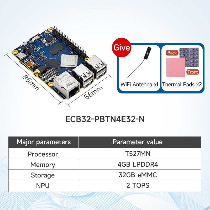 Ebyte ECB32 Series Industrial Grade Allwinner T527 A527 Single-board Computer 2GB/4GB LPDDR4 Linux ARM Compatible with Raspberry Pi Cost-effective ARM embedded system