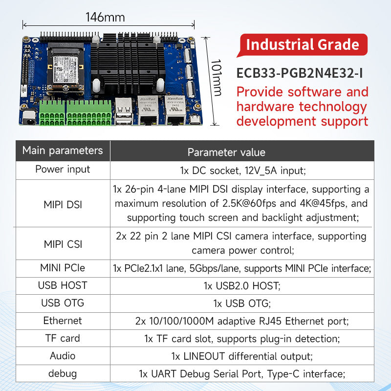 Ebyte ECK33 Series Industrial Grade Al Embedded Core Board Allwinner T536 4-core ARM NPU Single Board Computer 16/32GB 1.6GHz