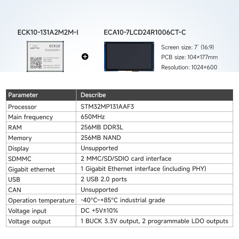 EBYTE ECK10-135A5M5M-I STM32MP13 System ARM cortex A7 650MHz Linux SOM  512MB DDR3 512MB NAND FLASH Low Power PCB Stamp Hole