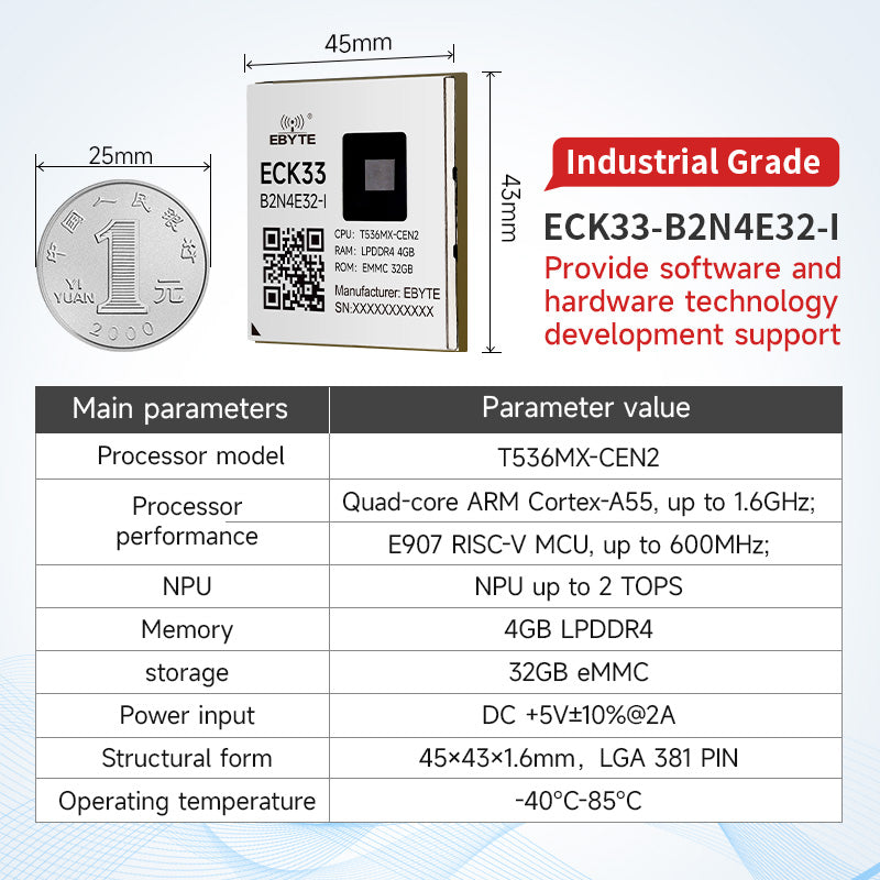 Ebyte ECK33 Series Industrial Grade Al Embedded Core Board Allwinner T536 4-core ARM NPU Single Board Computer 16/32GB 1.6GHz