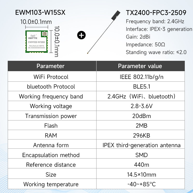 Ebyte EWM103-W15SX/W15SP 20dBm High Cost Performance MINI Size 2.4GHz BLE5.1 WiFi+BLE Dual Mode Wireless Module WiFi Module test Kit