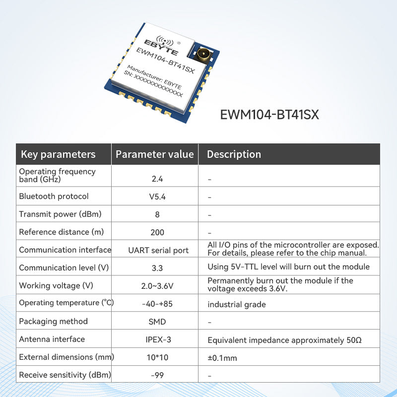 Ebyte EWM104 series BLE5.4 Serial Port to Dual-mode BLE Wireless Slave Module Ble Module Development Board UART 2.4GHz at Commands Serial Port Configuration