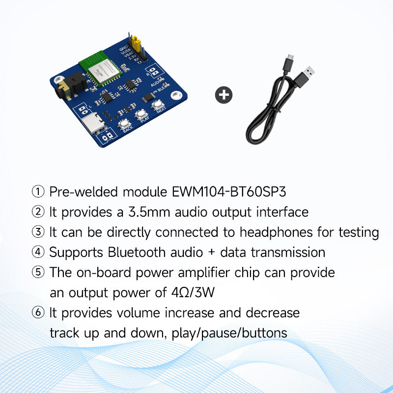 Ebyte EWM104 Series BLE Audiodata Transmission Module 2.4GHz UART Ble5.2 BR/EDR Stereo Dual-mode BLE Slave Module Test Suite