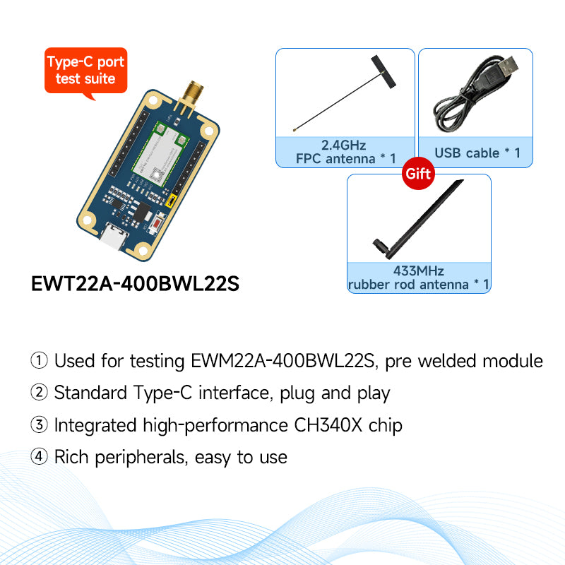 Ebyte EWM22A series 433/868/915MHz Flexible deployment 2.4G BLE/WIFI/LoRa All-in-one Wireless Transmission Module and test board