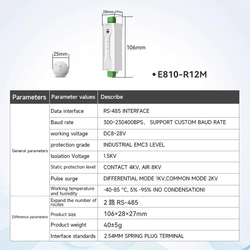Ebyte E810-R12M Industrial-grade 1/2/4/8-way Buffered RS485 Hub with Optical Isolation Small Size RS485 Hub signal Amplifier