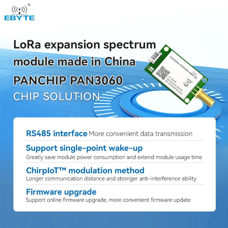 $0.1 Buy 2 ( All models Limit 2)! Ebyte EWM290-400R20D Automatic relay networking Spread Spectrum Technology 5km 20dBm RS485 Interface 433MHz lora Wireless Module