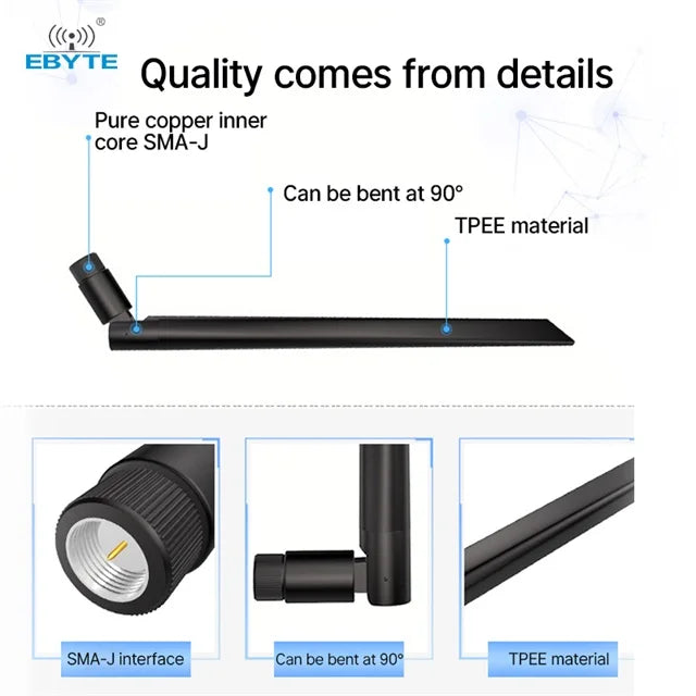 0.1$ Free Sample(Limit 2 pcs per person of all sample models) Ebyte Bendable Rubber Rod Antenna 433MHZ 2400MHz 2.4G Wide Bandwidth and Low VSWR Good Consistency High Efficiency Long distance