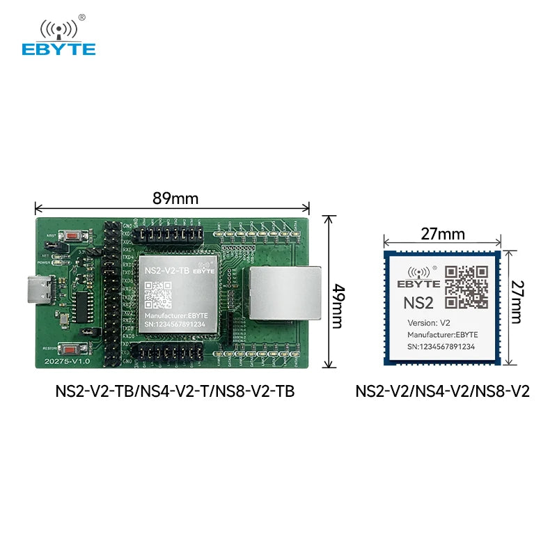 Ebyte NS2/4/8-V2-TB 2/4/8 ModBus Multi-serial Port Ethernet Module USB to TTL Serial Port to Ethernet Module Development Board