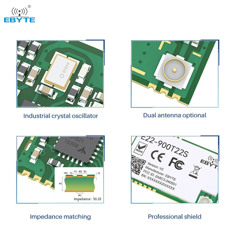 Ebyte E22-900T22S-V2 UART 5Km Range 868Mhz 915Mhz 22dBm SMD CE FCC LoRa Wireless Transmitter RF Module  Semtech SX1262