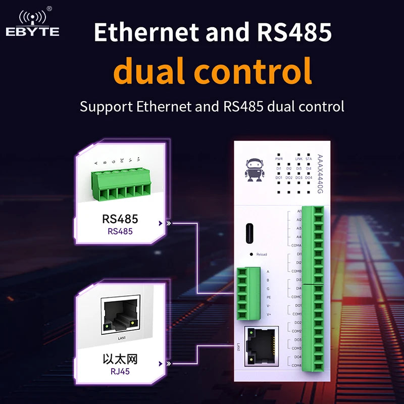 Ebyte 8AI differential current M31-XFXX0800G host Support Modbus TCP/RTU RJ45/RS485 Distributed remote IO wireless module