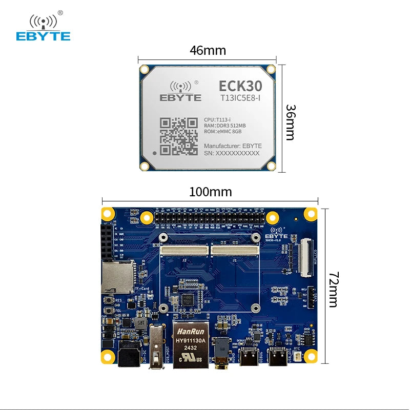 Ebyte ECK30 Series Dual-core ARM Embedded Linux 1.2GHz T113-i High Cost Performance Industrial-grade Embedded Core Board Single-Board Computer