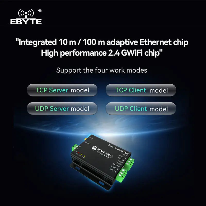 Ebyte OEM/ODM ECAN-W01S DUAL-CHANNEL CAN TO WIFI PROTOCOL Conversion gateway AP/STA dual-mode two-way transparent transmission