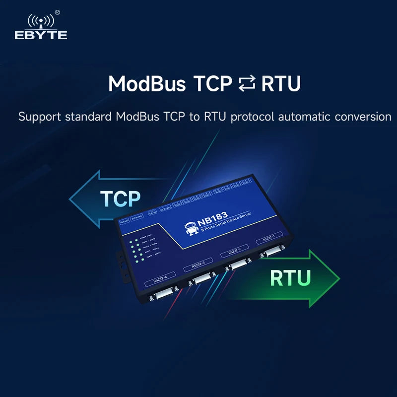 Ebyte NB183-V2 Second Generation 8-port Serial Server Modbus TCP/IP Protocol Stack Serial Port to Ethernet Port Transmission