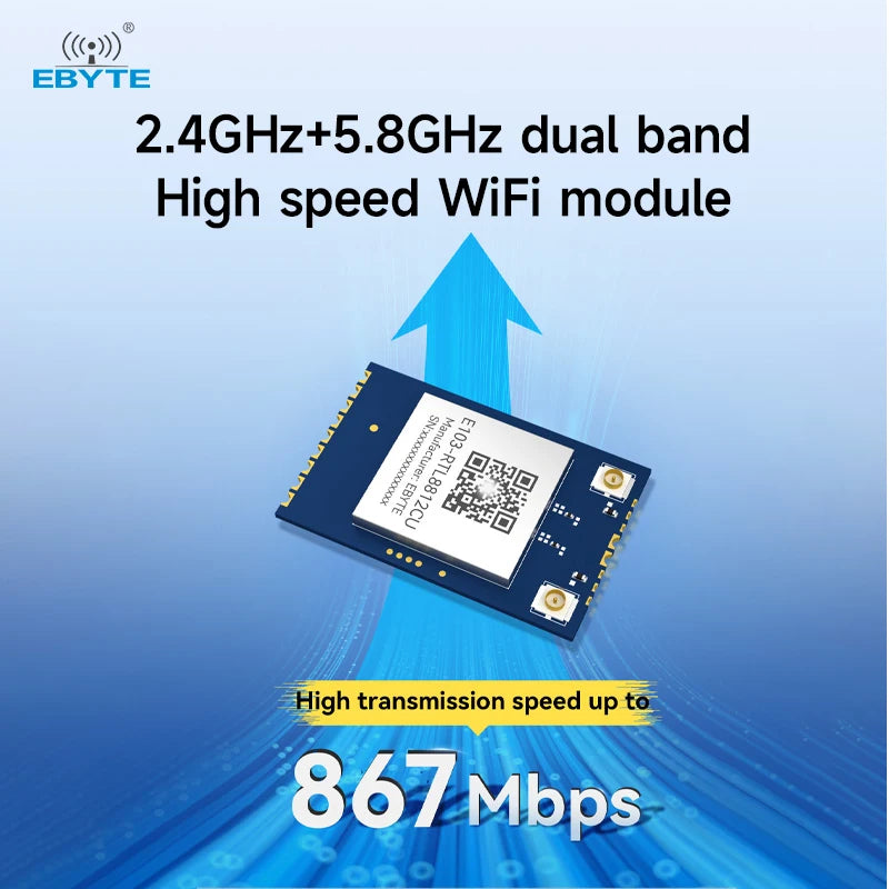 Ebyte E103-RTL8812CU High-speed Dual-band WiFi Module RTL8812CU-CG Chip 2.4GHz+5.8GHz Low Cost IEEE 802.11b/g/n/ac 200m USB 2.0