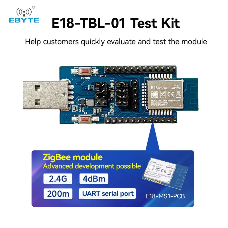 Ebyte E18-TBL/H Series ZigBee Development Test Kit CH340G USB test Board for E18-2G4Z27SI 2.4GHz SMD Wireless Modules Zigbee CC2530