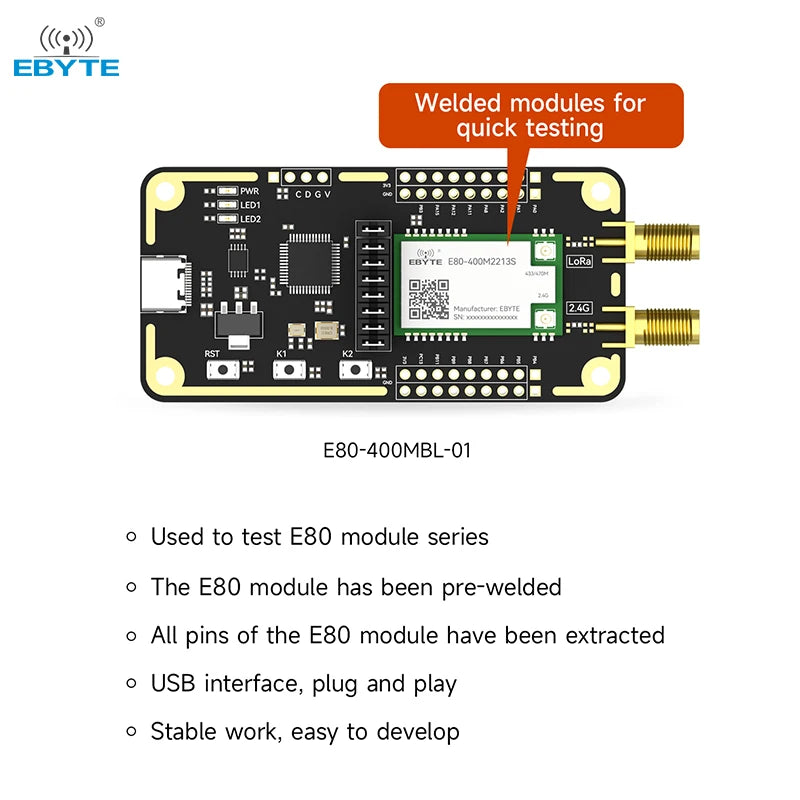 Ebyte E80-400MBL-01 USB LR1121 chip Sub-GHz 2.4GHz Satellite S-band LoRa wireless module development board evaluation Kit