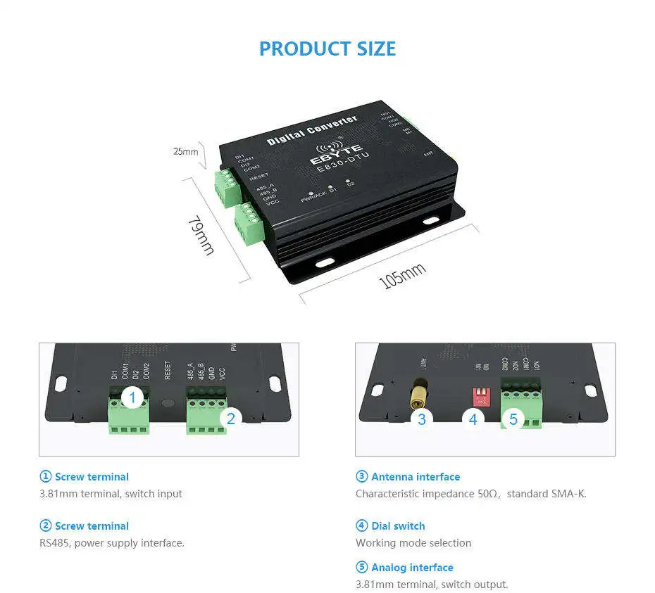 Ebyte E830-DTU(2R2-433L) long distance  2 way RS485 switch Modbus RTU rs485 ethernet switch ebyte e830