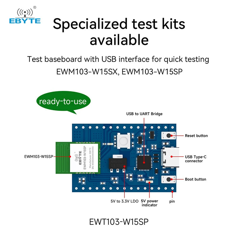 Ebyte EWM103-W15SX/W15SP 20dBm High Cost Performance MINI Size 2.4GHz BLE5.1 WiFi+BLE Dual Mode Wireless Module WiFi Module test Kit