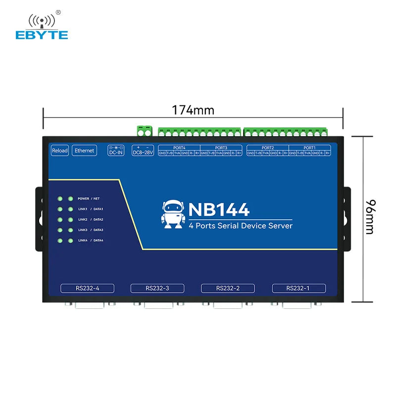 Ebyte NB144 Series Industrial Grade Ethernet 4-channel Serial Server RS485/RS232/RS422 Edge Computing Gateway ModBus Gateway