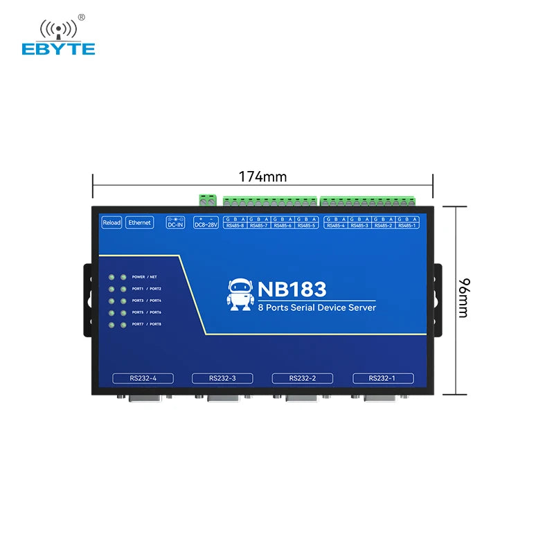 Ebyte NB183E-V2 RS485/RS232 Second Generation 8-port Serial Server Modbus TCP/IP Protocol Stack Serial to Ethernet Port