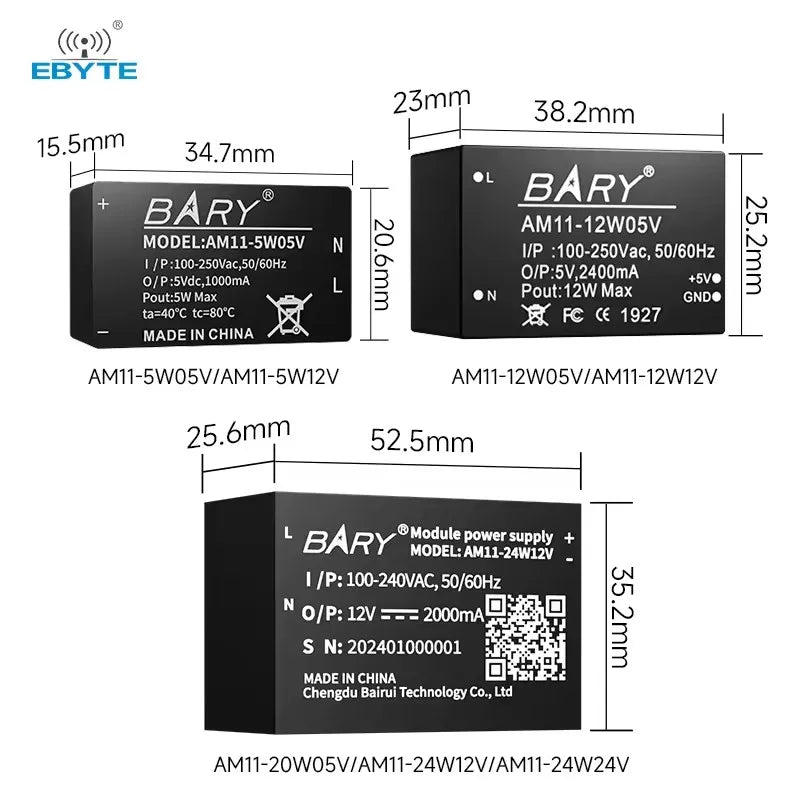 Ebyte AM11-V Series Industrial Grade AC-DC Isolated Step-down Power Module Overcurrent and Short Circuit protection 20W 24W