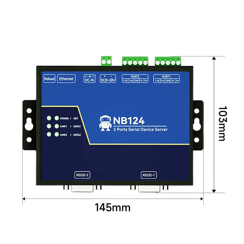 Ebyte NB124 Series Industrial 2-Channel Serial Servers Generation 2 RS485/RS422/RS232 TCP/IP Modbus Serial Port to Ethernet Port