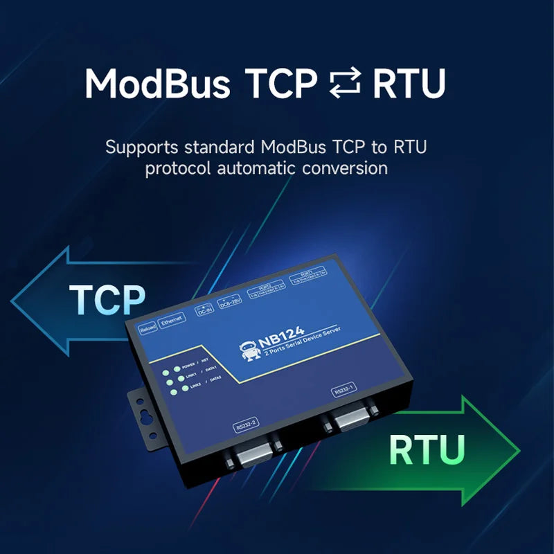 Ebyte NB124 Series Industrial 2-Channel Serial Servers Generation 2 RS485/RS422/RS232 TCP/IP Modbus Serial Port to Ethernet Port