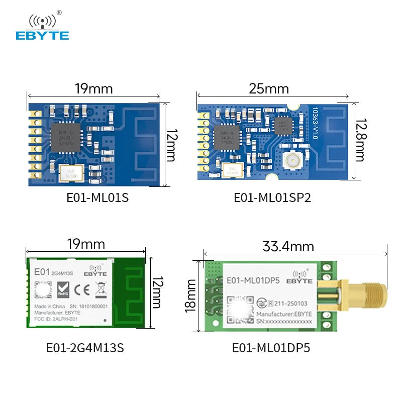 Ebyte E01 Series NRF24L01 Chip SPI Wireless RF Module 2.4GHz 13/20/27dBm Long Distance Transmission Small Size Transceiver PCB
