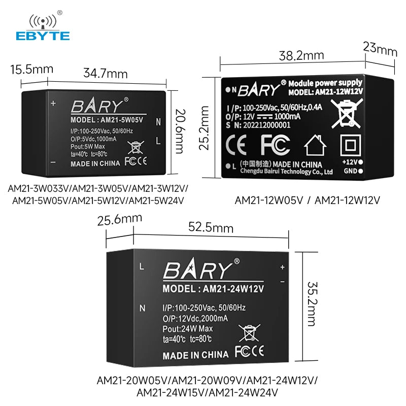 Ebyte AM21-V Series Industrial Grade AC-DC Isolated Step-down Power Module Supply Lightning protection Circuit 5W 20W 24W