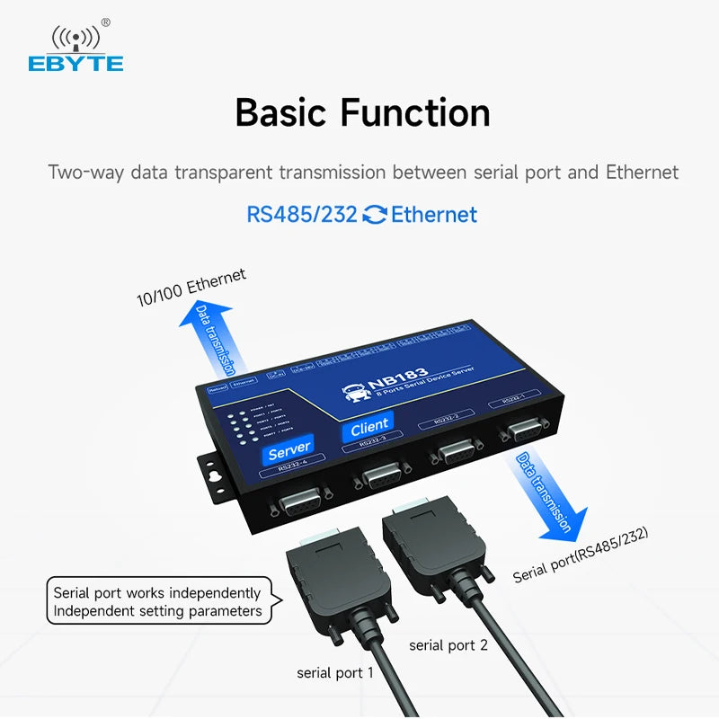 Ebyte NB183-V2 Second Generation 8-port Serial Server Modbus TCP/IP Protocol Stack Serial Port to Ethernet Port Transmission