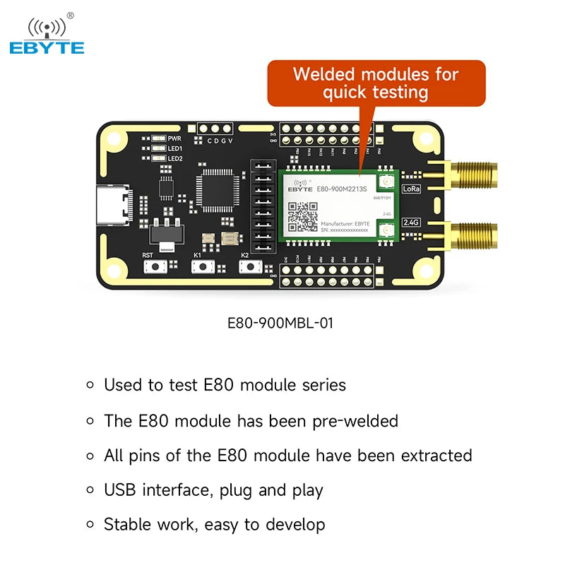 Ebyte E80-900MBL-01 915Mhz USB LR1121 chip Sub-GHz 2.4GHz Satellite S-band LoRa wireless module development board evaluation Kit