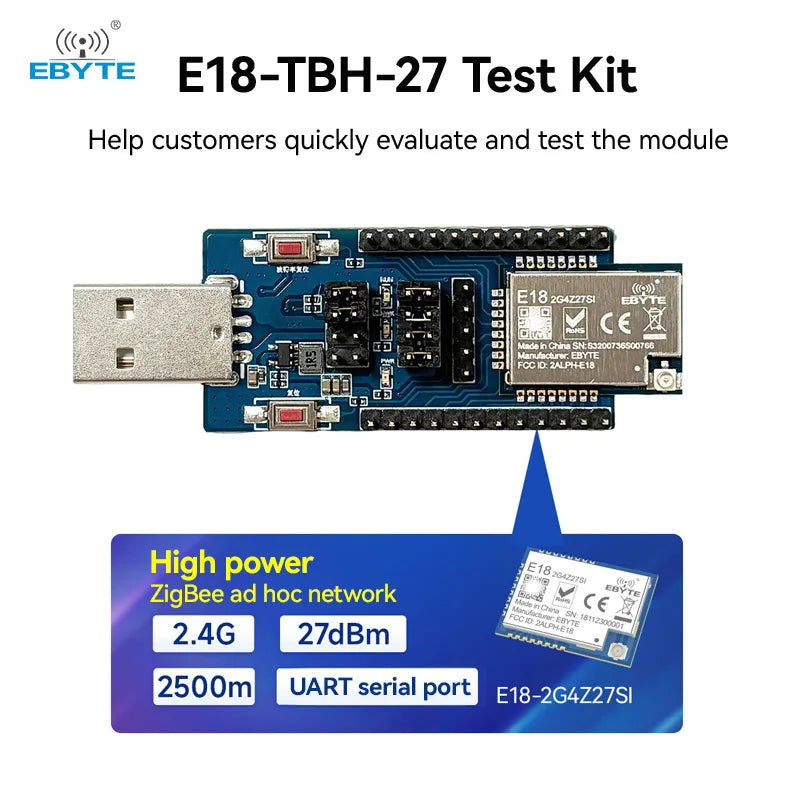 Ebyte E18-TBL/H Series ZigBee Development Test Kit CH340G USB test Board for E18-2G4Z27SI 2.4GHz SMD Wireless Modules Zigbee CC2530