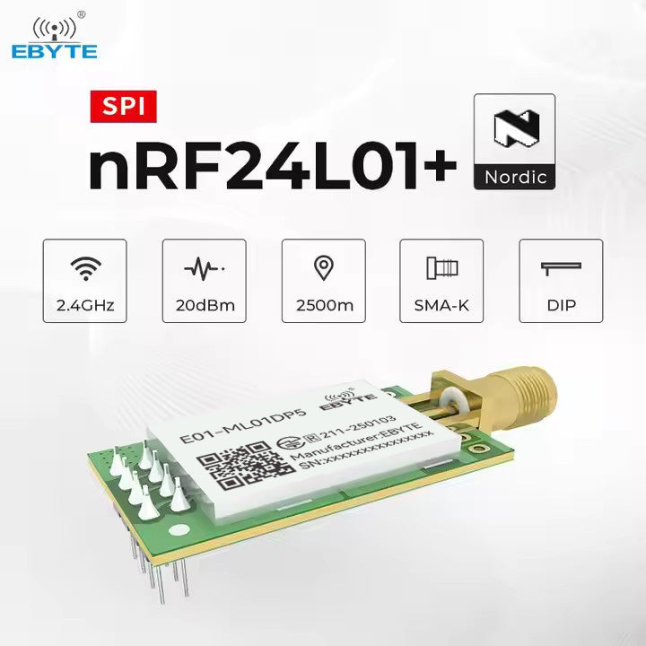 EBYTE E01-ML01DP5 nRF24L01P 2.4GHz PA LNA 20dBm Wireless Module SPI Antenna SMA-K Transceiver Receiver Tansmitter