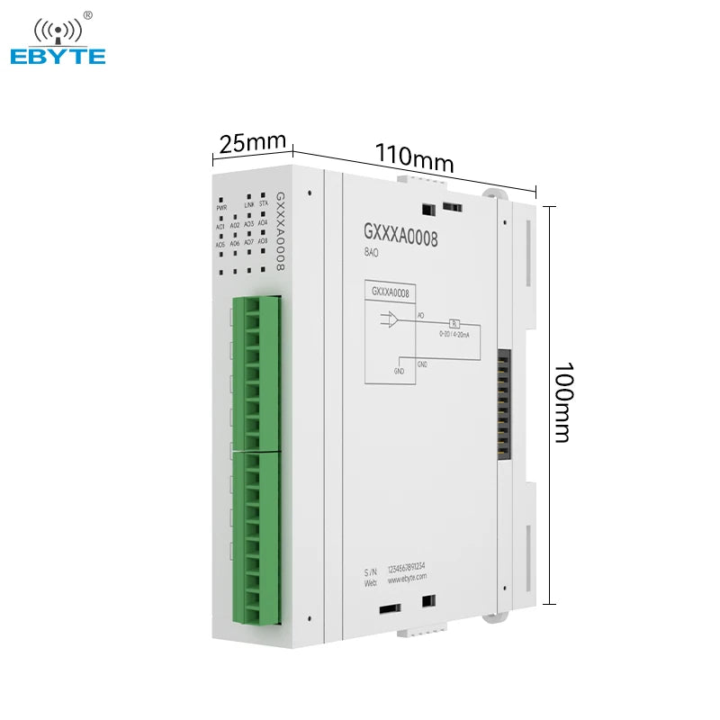 Ebyte 8AO GXXXA0008 expansion module Support Modbus TCP/RTU RJ45/RS485 Distributed remote IO wireless module