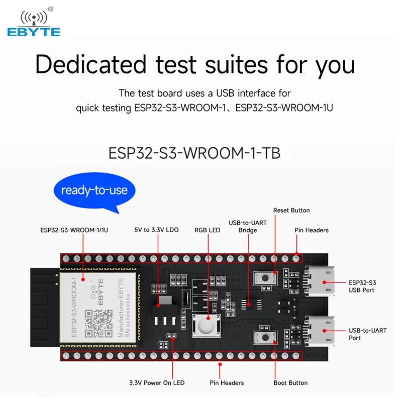 ESP32-S3-WROOM-1-TB Bt Wifi Module Mcu Esp32-s3-wroom Dual-core Bluetooth WiFi module Ble5.0 Esp32-s3 Test board