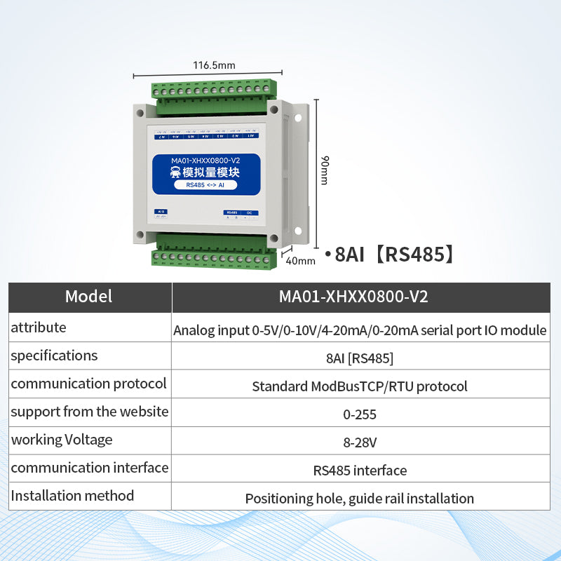 Ebyte MA01 Serial Port IO Network Module Analog signal Acquisition and Control Remote I/O Module RS485 MODBUS RTU Protocol