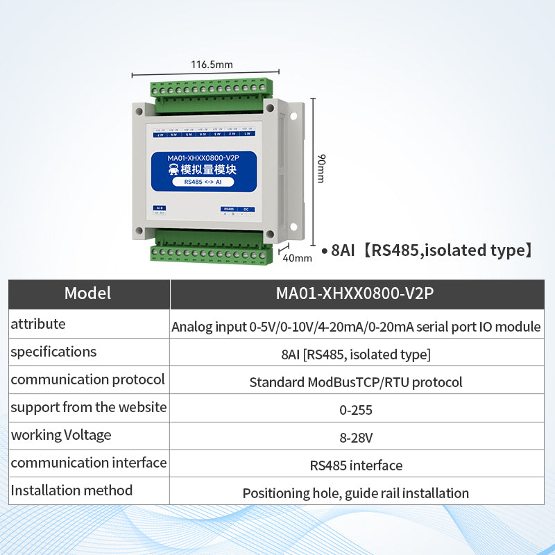 Ebyte MA01 Serial Port IO Network Module Analog signal Acquisition and Control Remote I/O Module RS485 MODBUS RTU Protocol