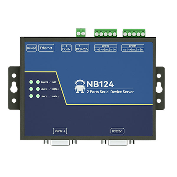 2-Channel Serial Server RS232/422/485 RJ45 Modbus Gateway CDEBYTE NB124S TCP/UDP/MQTT DC 8-28V AT Command Build-in Watchdog NB124S