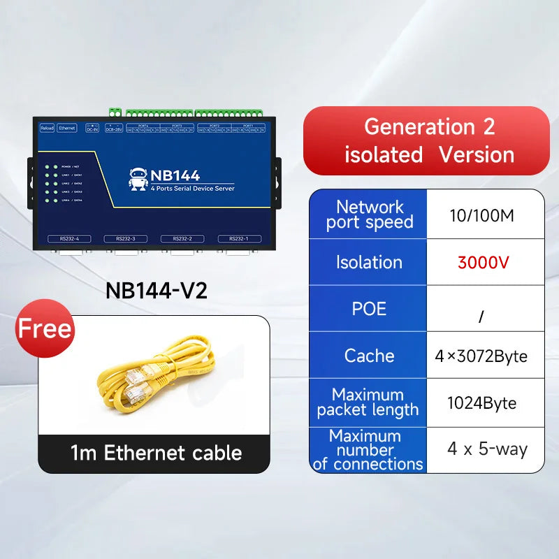 Ebyte NB144 Series Industrial Grade Ethernet 4-channel Serial Server RS485/RS232/RS422 Edge Computing Gateway ModBus Gateway