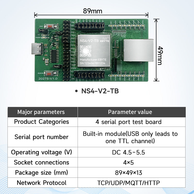 Ebyte NS2/4/8-V2-TB 2/4/8 ModBus Multi-serial Port Ethernet Module USB to TTL Serial Port to Ethernet Module Development Board